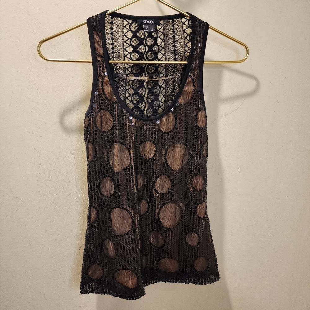 XOXO Black and tan Sequins Racerback Tank Top size S